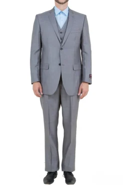 Gray 3 Piece Modern Fit Suit 2 Button V-Neck Vest