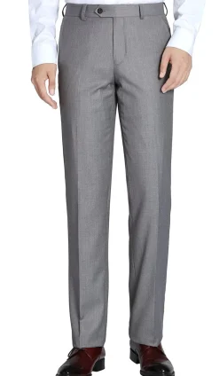 Gray Slim Fit Dress Pants Flat Front Pre-hemmed
