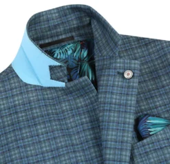 Half Canvas Slim Fit Blazer in Green Blue Check