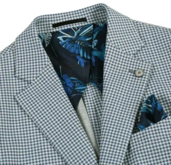 Half Canvas Slim Fit Blazer in Sage Blue Check
