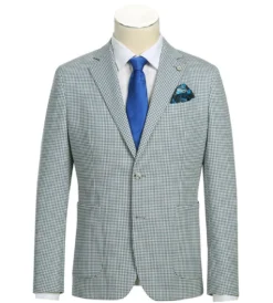 Half Canvas Slim Fit Blazer in Sage Blue Check
