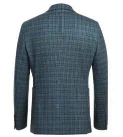 Half Canvas Slim Fit Blazer in Green Blue Check
