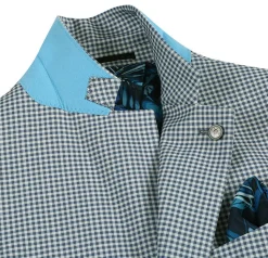 Half Canvas Slim Fit Blazer in Sage Blue Check
