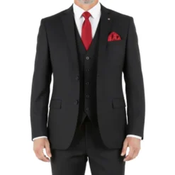 Hudson Collection - Black Regular Fit 3 Piece Notch Lapel Suit