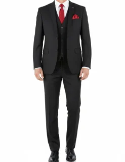 Hudson Collection - Black Regular Fit 3 Piece Notch Lapel Suit