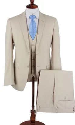Hudson Collection - Sand Regular Fit 3 Piece Notch Lapel Suit