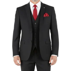 Hudson Collection - Black Regular Fit 3 Piece Notch Lapel Suit