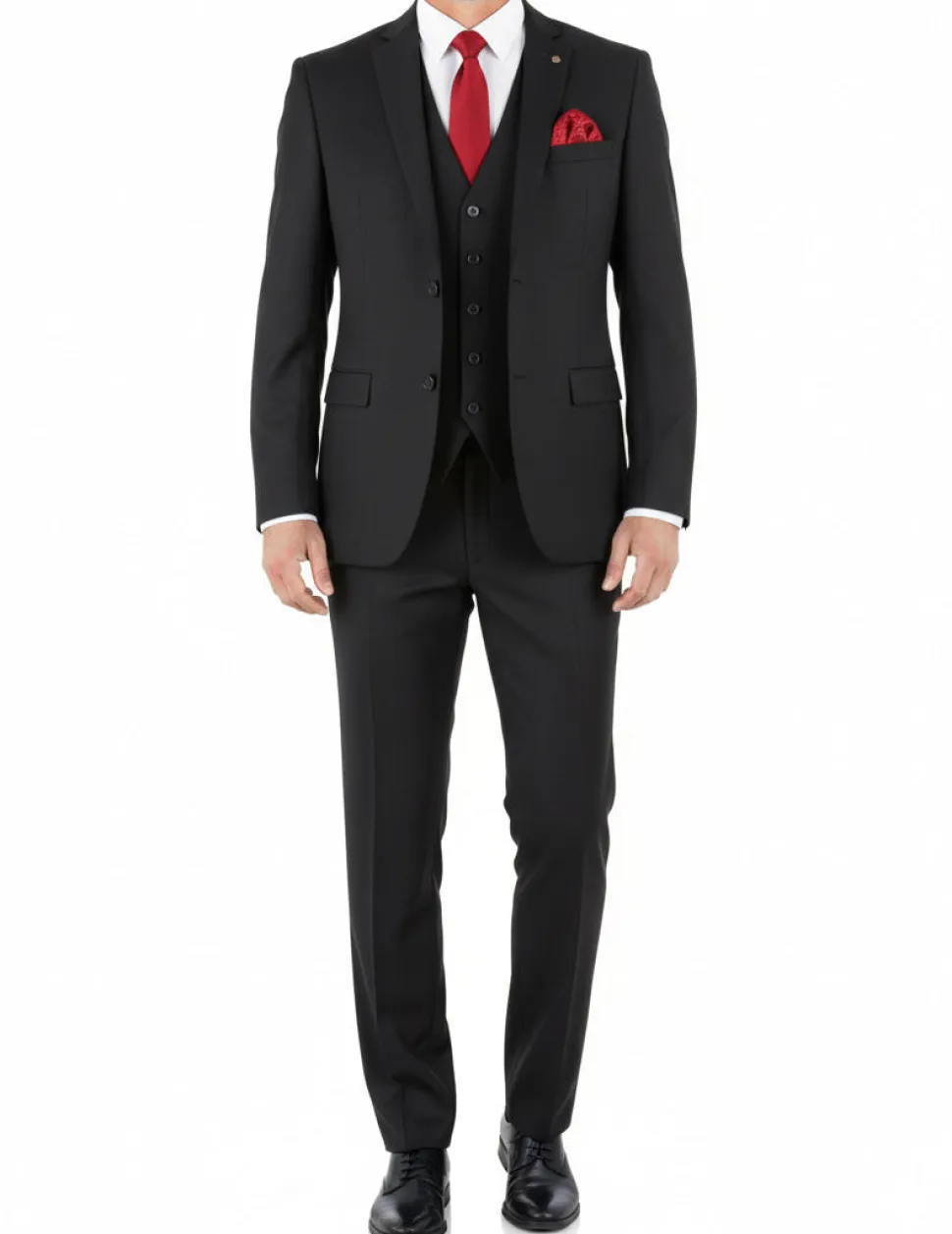 Hudson Collection - Black Regular Fit 3 Piece Notch Lapel Suit