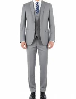 Hudson Collection - Light Gray Regular Fit 3 Piece Notch Lapel Suit