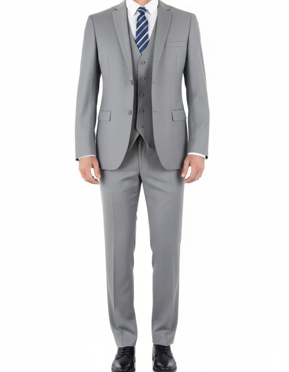 Hudson Collection - Light Gray Regular Fit 3 Piece Notch Lapel Suit