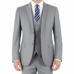 Hudson Collection - Light Gray Regular Fit 3 Piece Notch Lapel Suit