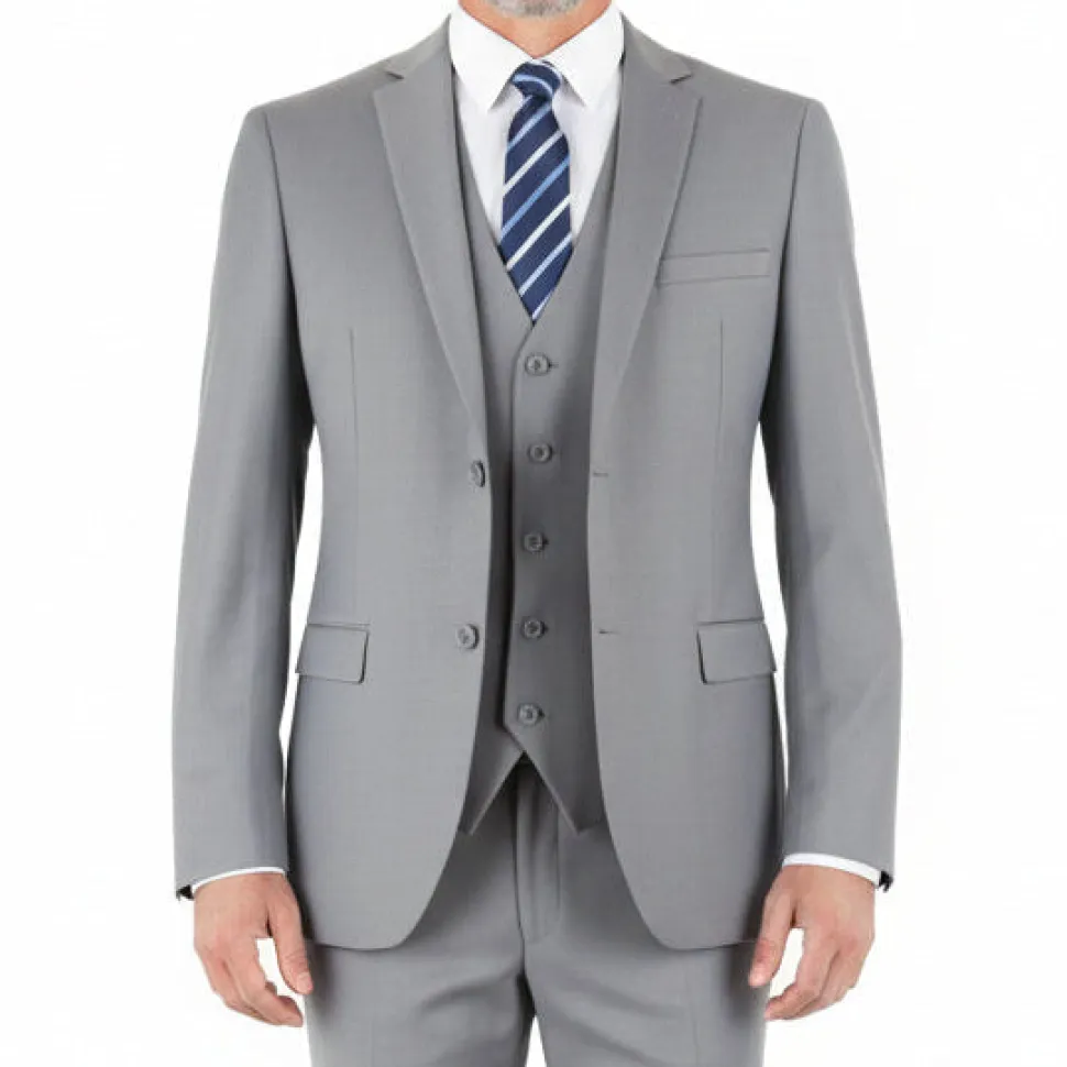 Hudson Collection - Light Gray Regular Fit 3 Piece Notch Lapel Suit