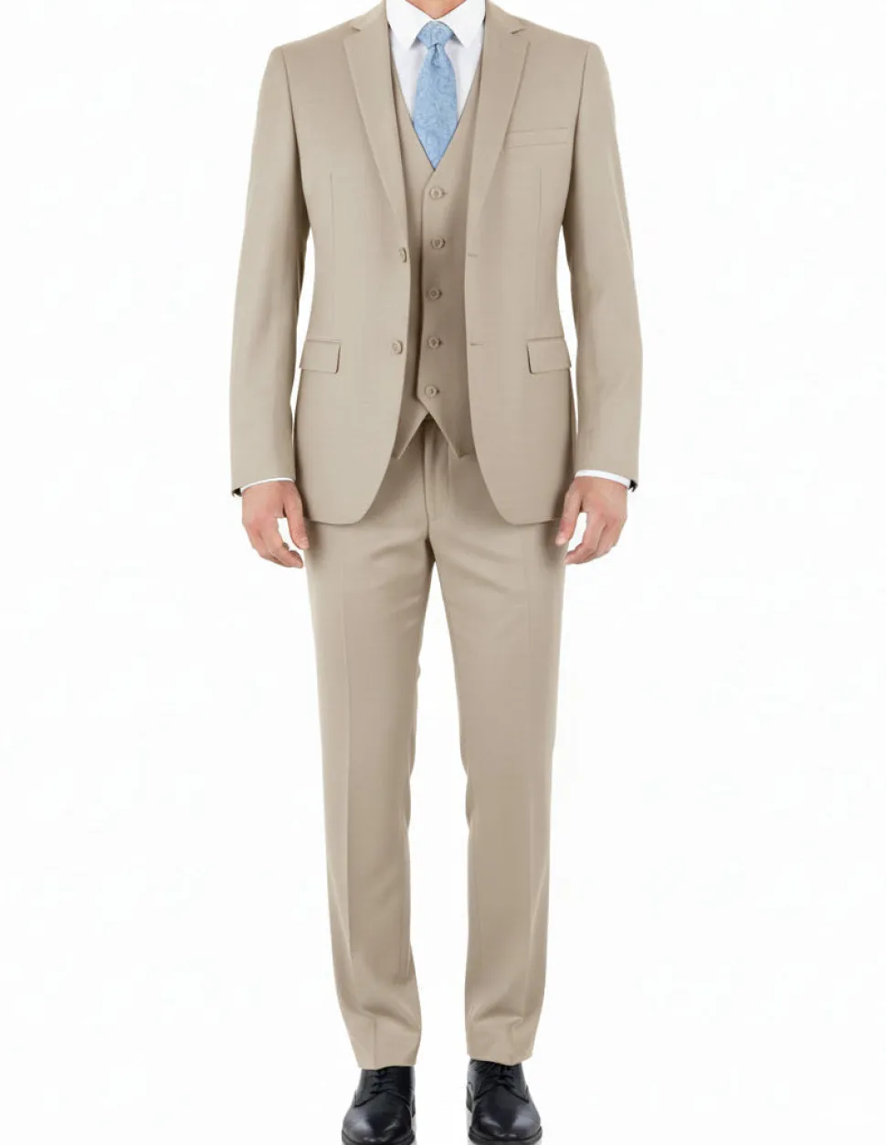 Hudson Collection - Sand Regular Fit 3 Piece Notch Lapel Suit