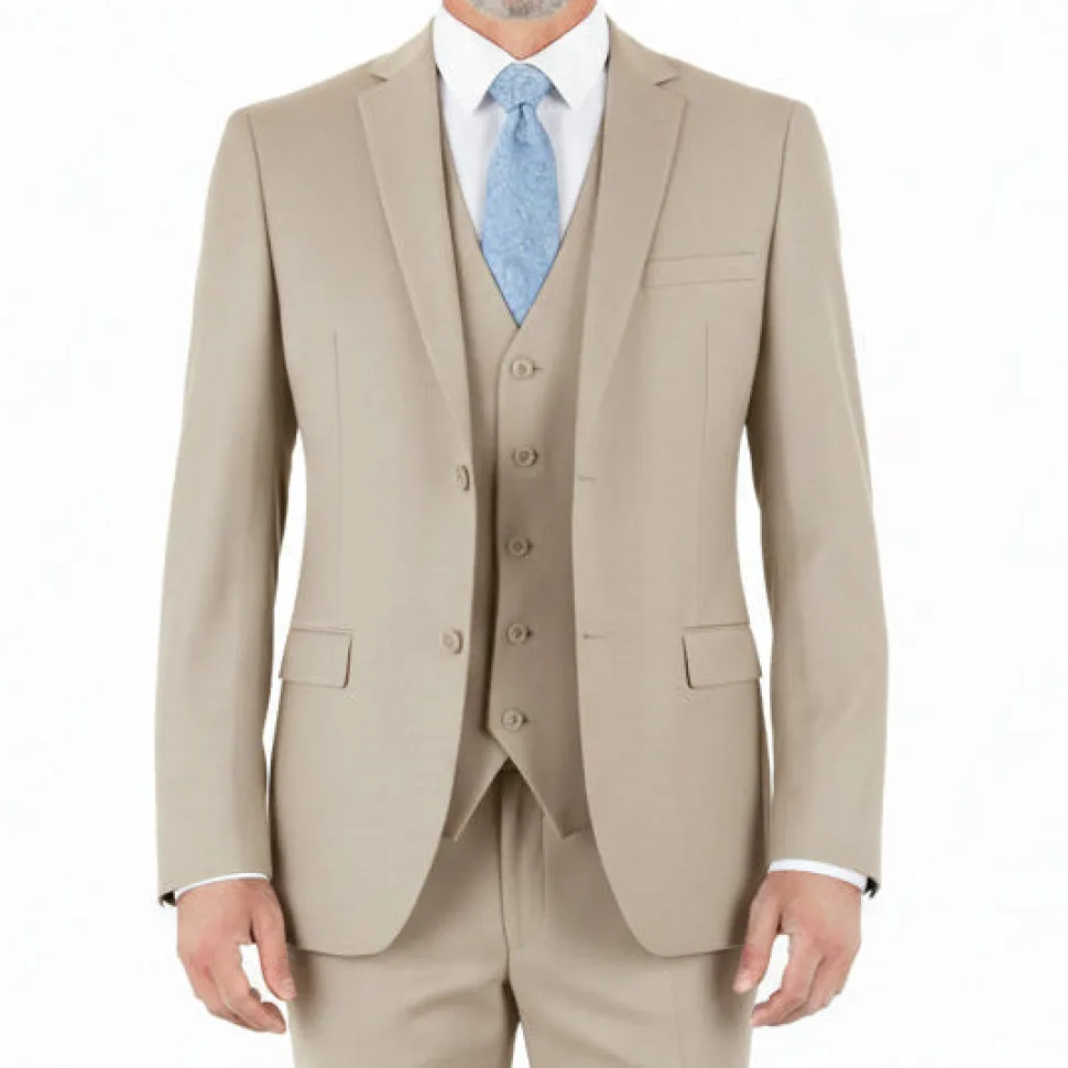 Hudson Collection - Sand Regular Fit 3 Piece Notch Lapel Suit