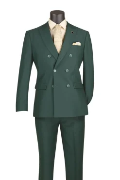 Hunter Green Slim Fit Double Breasted 2 Piece Suit with Adjustable Waistband