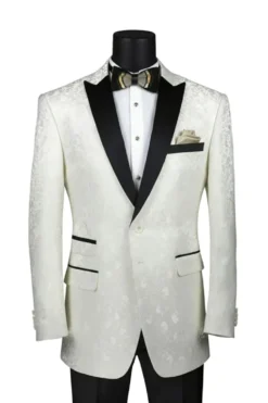 Ivory Regular Fit Floral Pattern Jacket Peak Lapel