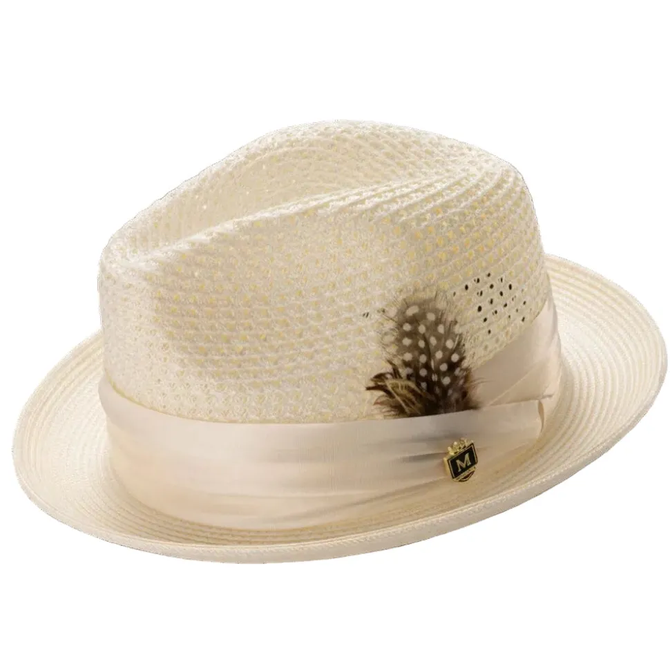 Ivory Solid Color Pinch Braided Fedora With Matching Satin Ribbon