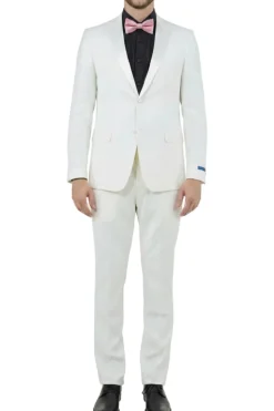 Ivory 2 Piece Hybrid Fit Satin Notch Lapel Tuxedo