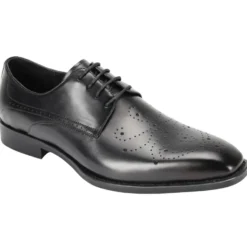 Joel Collection - Black Leather Medallion Toe Lace-Up Dress Shoes