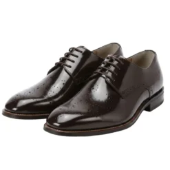 Joel Collection - Chocolate Brown Leather Medallion Toe Lace-Up Dress Shoes
