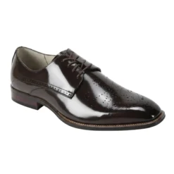 Joel Collection - Chocolate Brown Leather Medallion Toe Lace-Up Dress Shoes