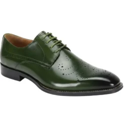 Joel Collection - Green Leather Medallion Toe Lace-Up Dress Shoes