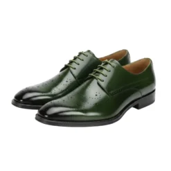 Joel Collection - Green Leather Medallion Toe Lace-Up Dress Shoes