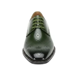 Joel Collection - Green Leather Medallion Toe Lace-Up Dress Shoes