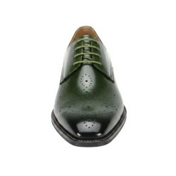 Joel Collection - Green Leather Medallion Toe Lace-Up Dress Shoes
