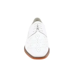 Joel Collection - White Leather Medallion Toe Lace-Up Dress Shoes