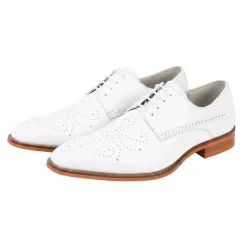Joel Collection - White Leather Medallion Toe Lace-Up Dress Shoes