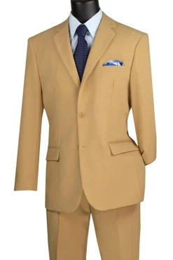 Khaki Regular Fit Men's 2 Piece Business Suit 2 Button