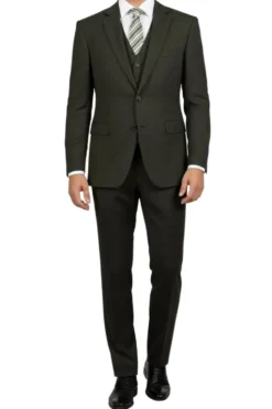 (40L) 3 Piece Regular Fit Glen Plaid Olive Suit