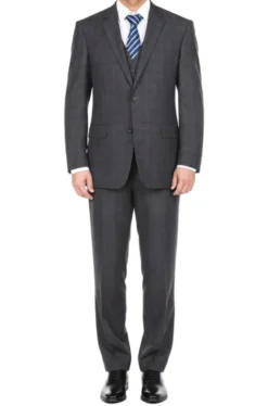 (42L) 3 Piece Suit 2 Buttons Gray Glen Plaid Regular Fit