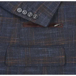 (40L) Gray Regular Fit 2 Button Plaid Blazer with Bib