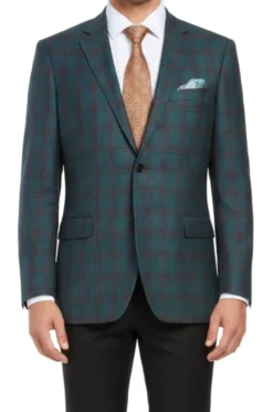 (42L) Green Regular Fit Wool & Linen Windowpane Blazer