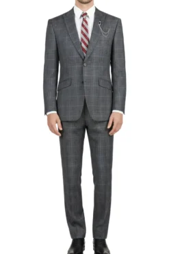 (38L, 40L, 52L) Slim Fit Charcoal 2 Piece Glen Plaid Suit