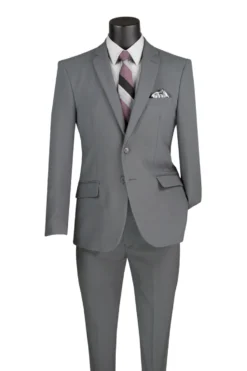 (46L, 46R) Medium Gray Slim Fit Men's 2 Piece Business Suit 2 Button
