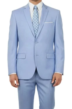 (38L, 42S, 50R) Light Blue Slim Fit Men's 2 Piece Business Suit 2 Button