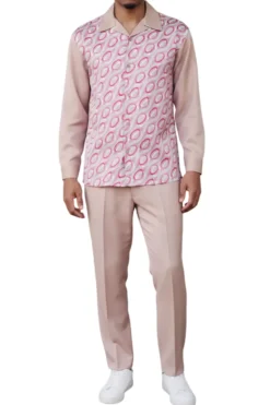 (L) Tan Geometric Circle Pattern Long Sleeve Walking Suit