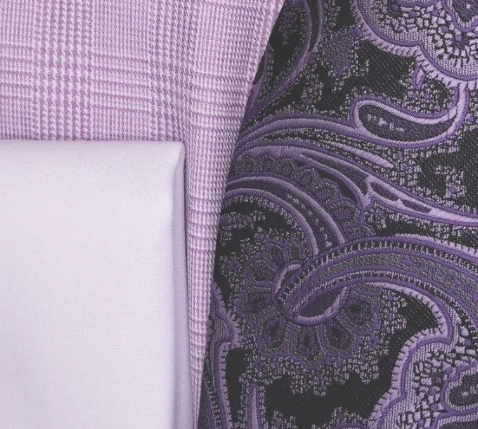Lavender Windowpane Dress Shirt Set with Tie and Handkerchief