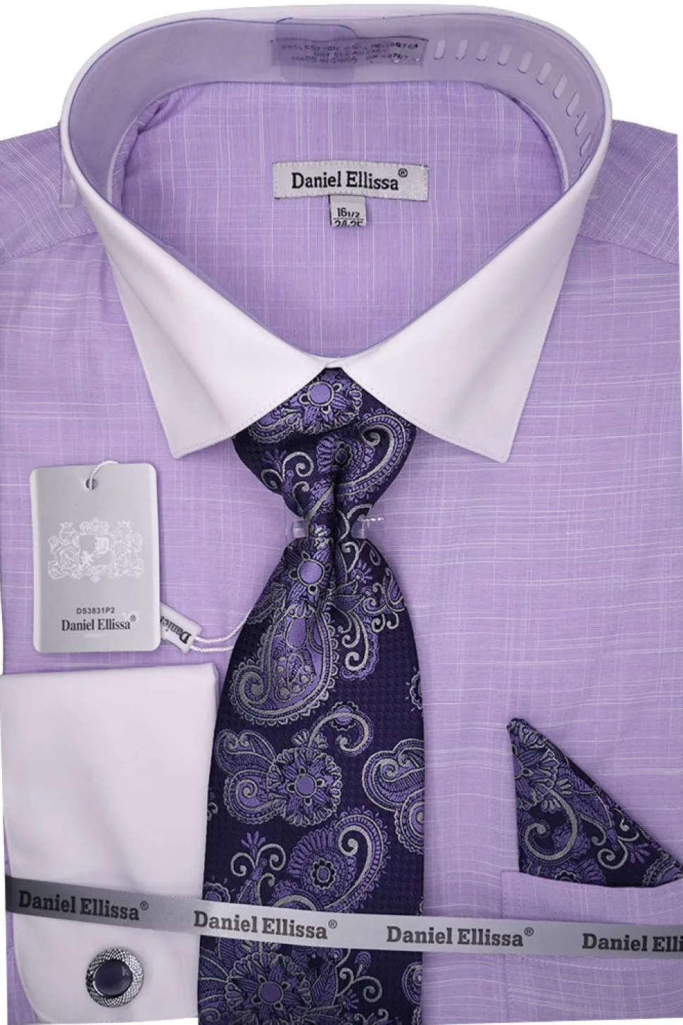 Lavender Dress Shirt Set with Tie and Handkerchief