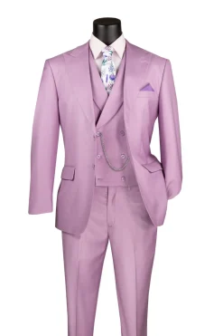 Lavender Modern Fit 3 Piece Suit with Vest and Adjustable Waistband Pants