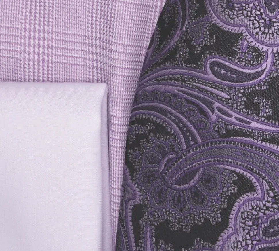 Lavender Windowpane Dress Shirt Set with Tie and Handkerchief