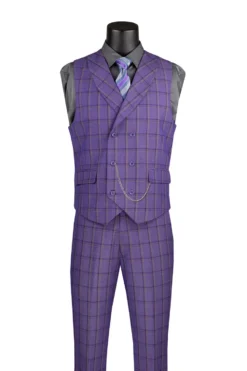 Lazio Collection - Modern Fit Windowpane Suit 3 Piece in Purple