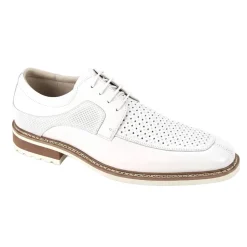 Lenny Collection - White Perforated Moc-Toe Lace-up Dress Shoes