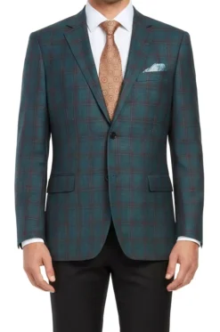 (42L) Green Regular Fit Wool & Linen Windowpane Blazer
