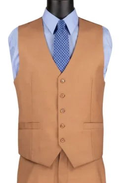 Light Amber Regular Fit 3 Piece Suit with Vest and Adjustable Waistband Pants