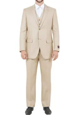 Light Beige 3 Piece Modern Fit Suit 2 Button V-Neck Vest