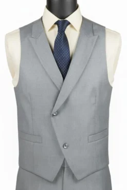Light Gray Modern Fit 3 Piece Suit with Vest and Adjustable Waistband Pants